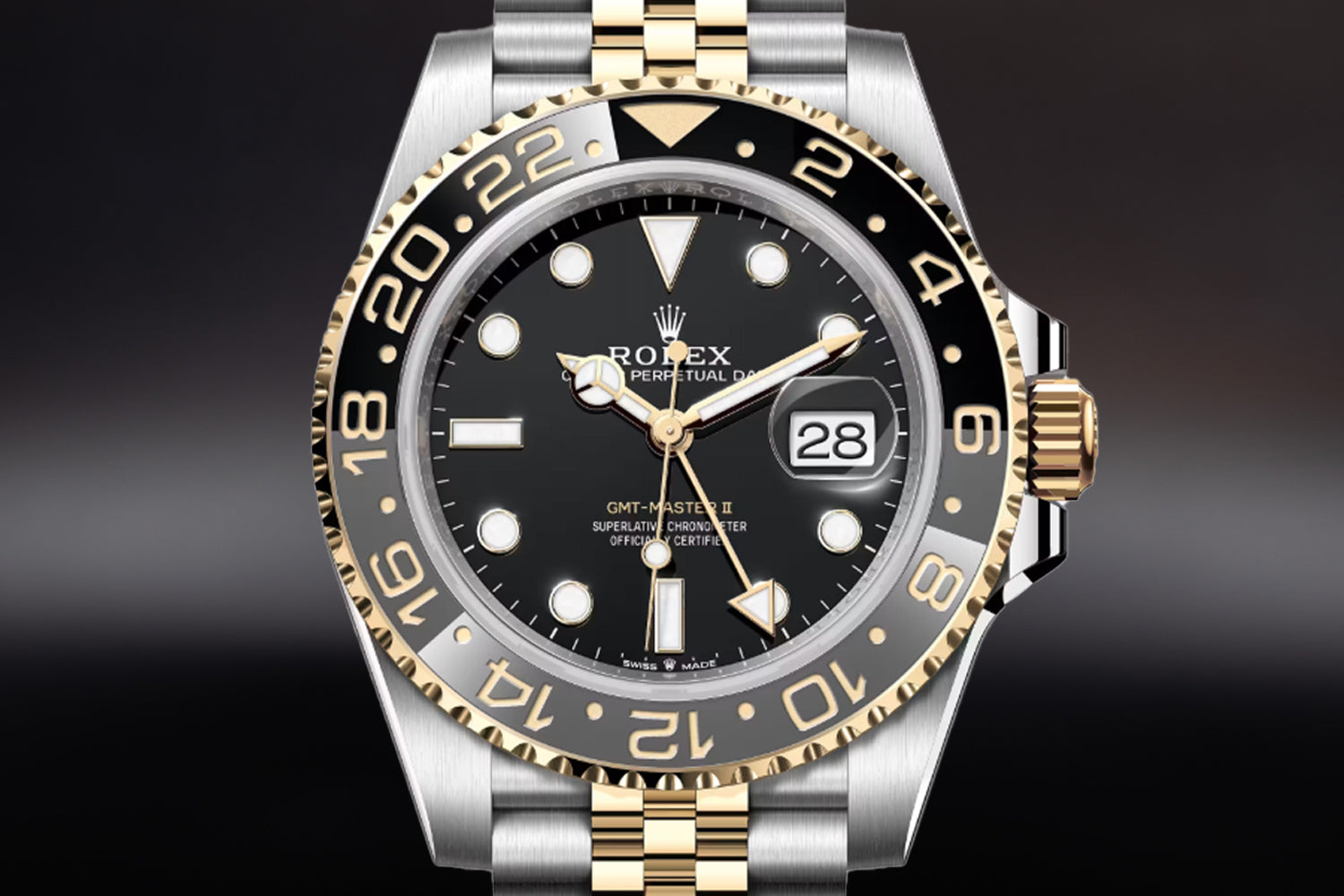 Rolex GMT-Master II Two Tone stainless steel and Yellow Gold Black Dial with black and grey bezel "Zombie" 126713GRNR