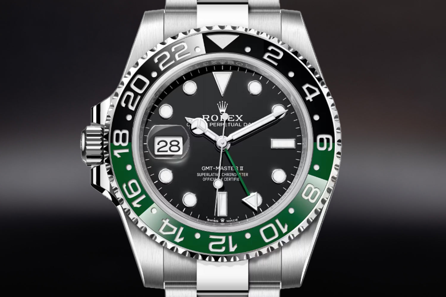 Rolex GMT-Master II stainless steel Black Dial with black and green bezel "Sprite" 126720VTNR