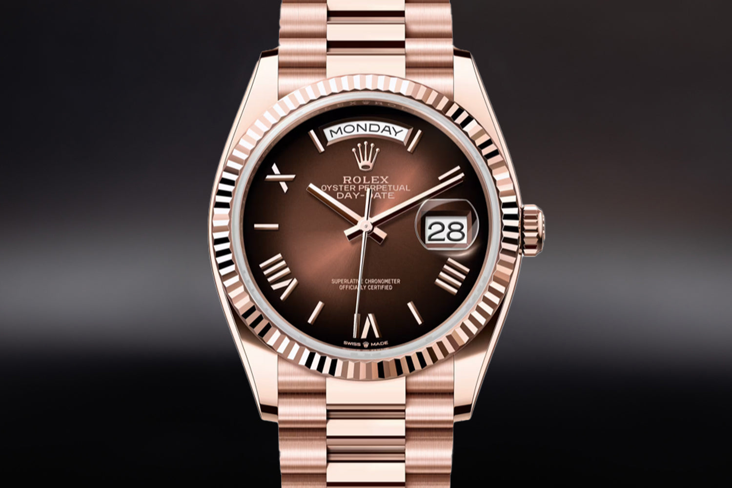 Rolex Day-Date 36 Everose Gold Brown Ombré Dial 128235
