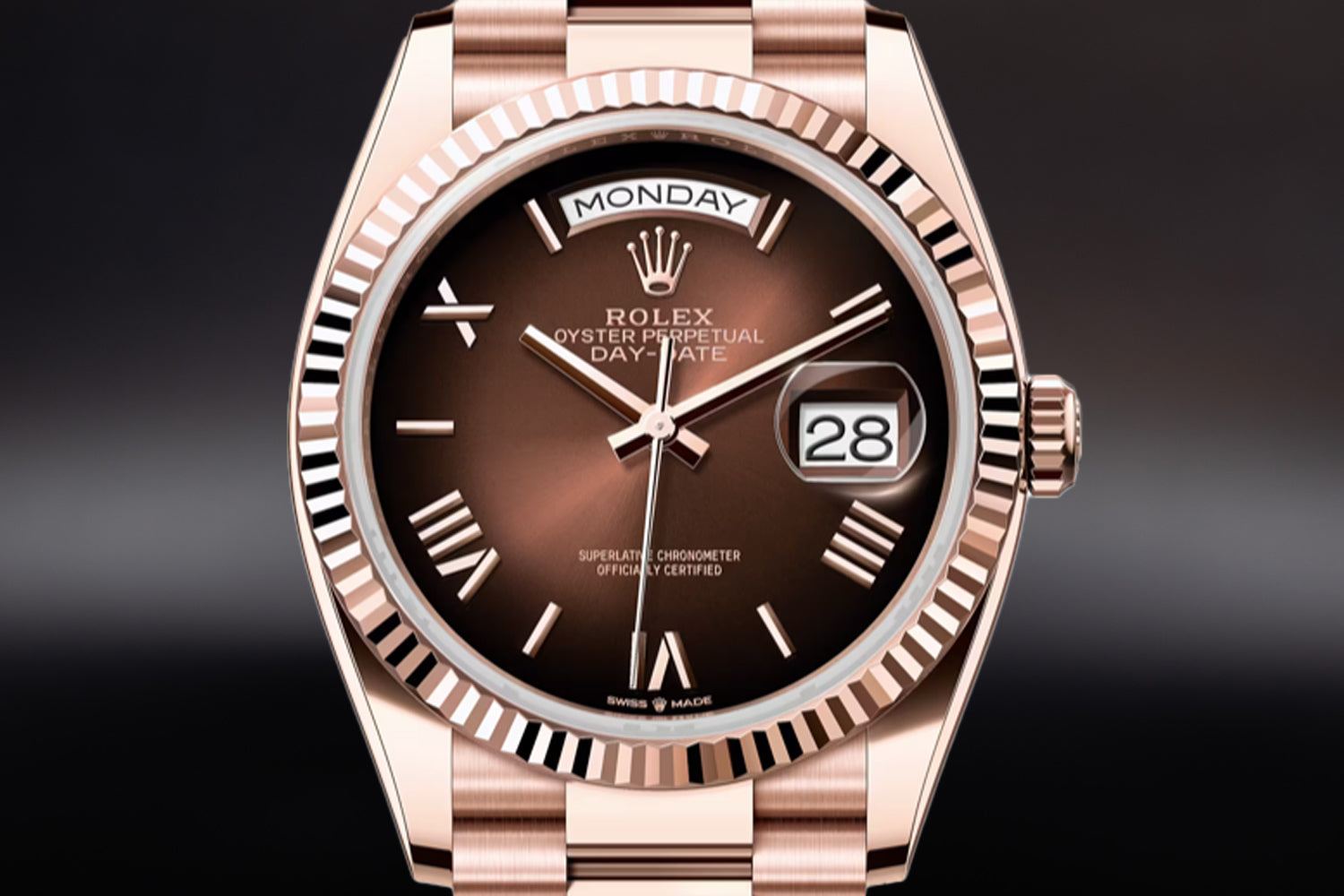 Rolex Day-Date 36 18K Rose Gold Everose Brown Ombré Dial 128235