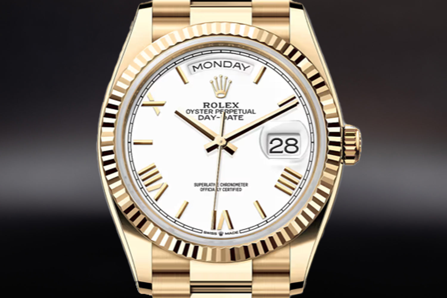 Rolex Day-Date 36 18K Yellow Gold White Dial with roman numerals 128238