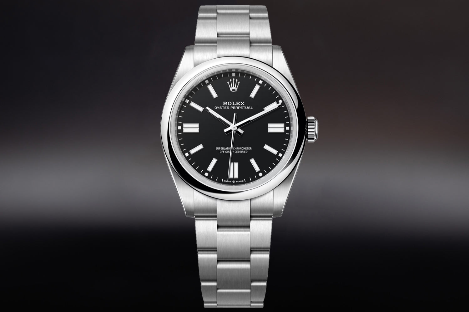 Rolex Oyster Perpetual 41 stainless steel Black Dial smooth bezel 134300 on oyster bracelet