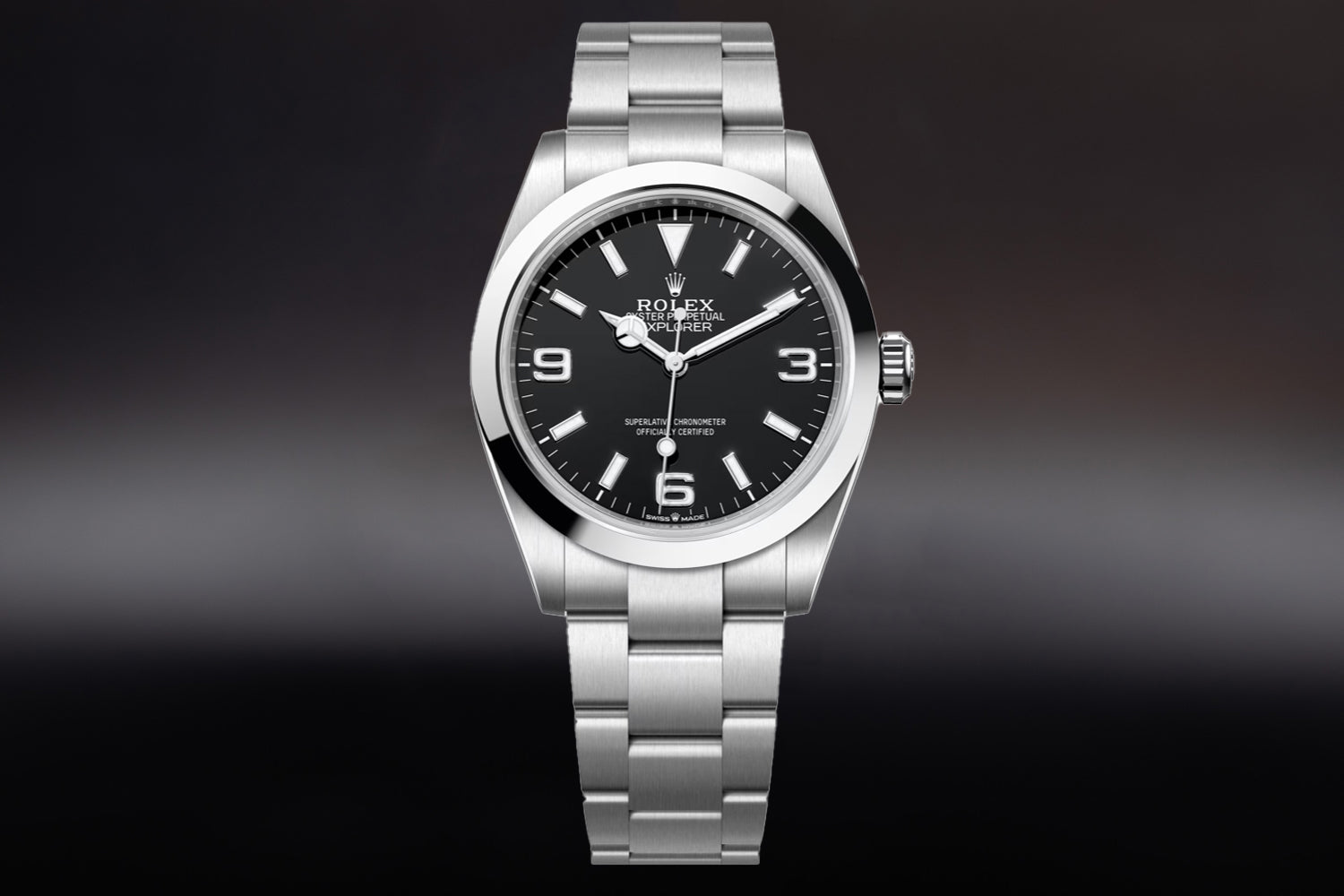 Rolex Explorer 40 stainless steel with smooth bezel and black dial 224270 on brushed oyster bracelet
