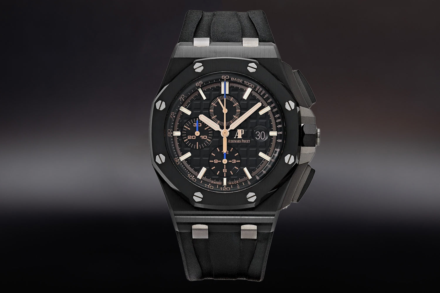 Audemars Piguet Royal Oak Offshore Chronograph black Ceramic "Gold Hands" 26405CE.OO.A002CA.02 with black rubber strap