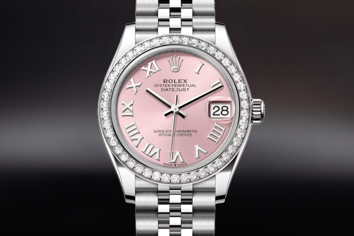 Rolex Datejust 31 Pink Dial Roman Numeral Brilliant Diamond Set Bezel 278384RBR