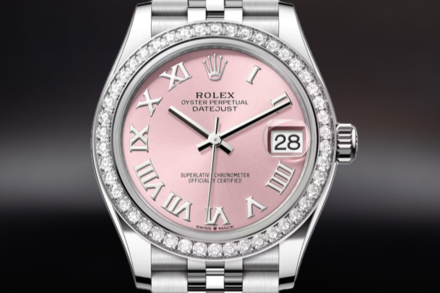 Rolex Datejust 31 Pink Dial Roman Numeral Brilliant Diamond Set Bezel 278384RBR