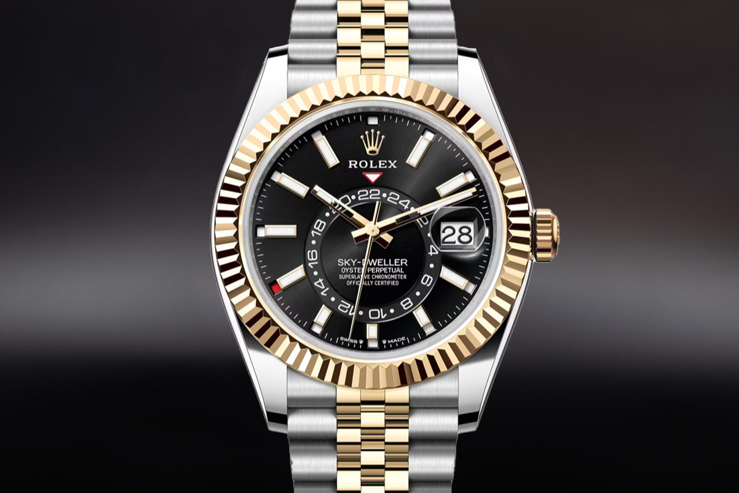 Rolex Sky-Dweller Two Tone Yellow Gold Rolesor Black Dial 336933