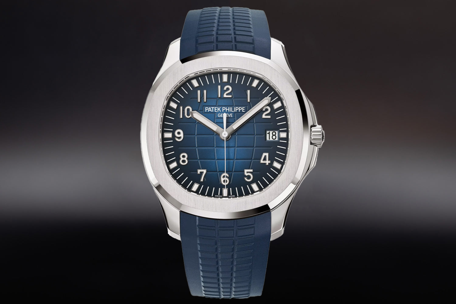 Patek Philippe Aquanaut 18K White Gold Blue Dial 5168G-001 with blue rubber strap