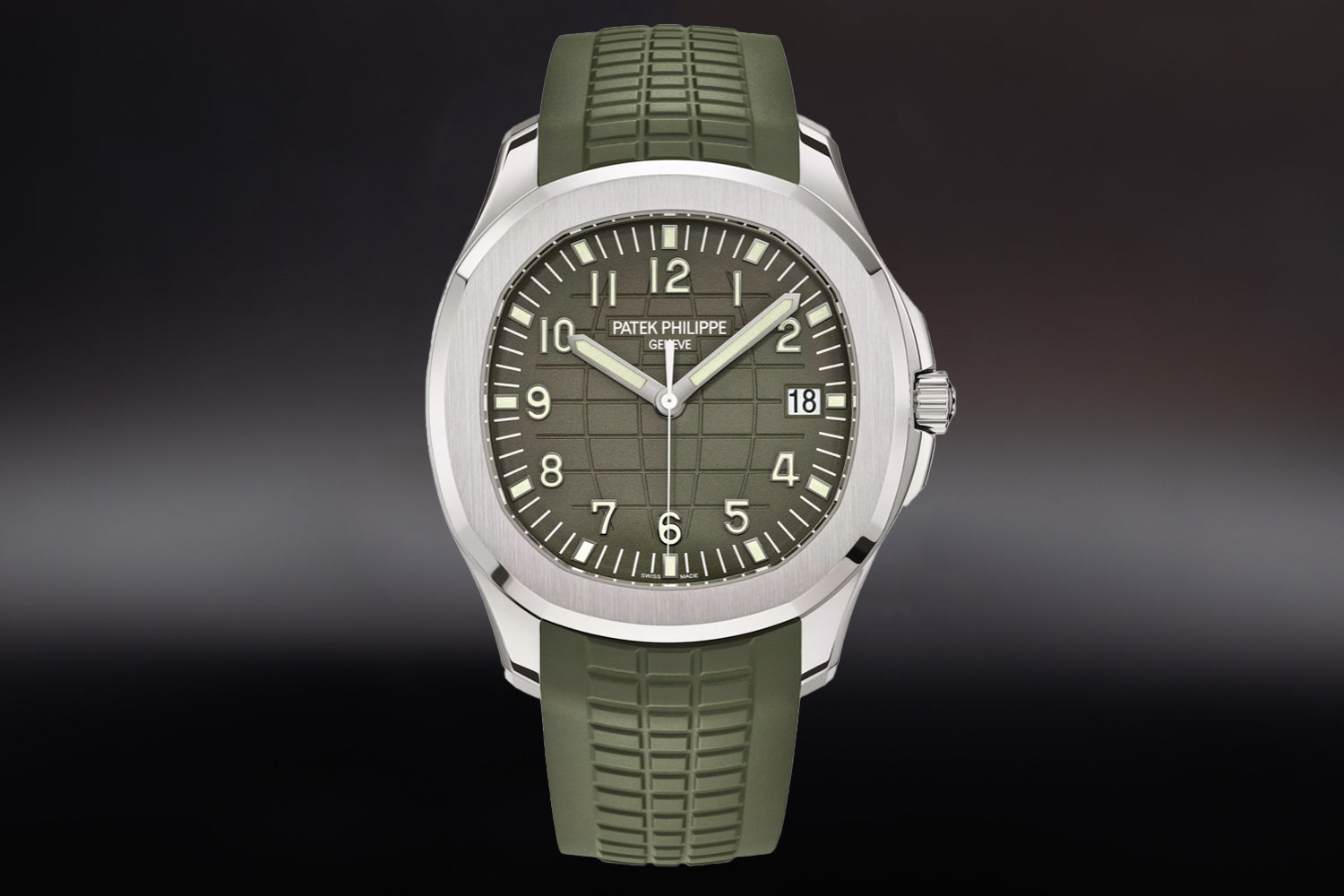 Patek Philippe Aquanaut 18K White Gold Khaki Green Dial 5168G-010 with green rubber strap