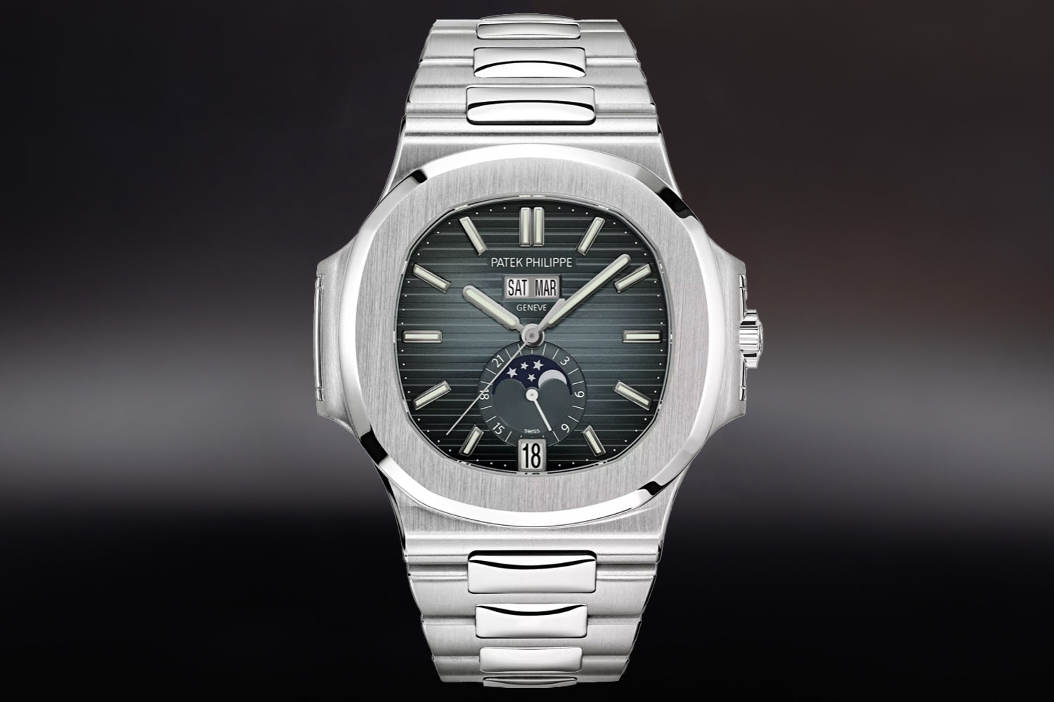Patek Philippe Nautilus stainless steel Blue-Gray Dial Annual Calendar 5726/1A-014 with integrated bracelet
