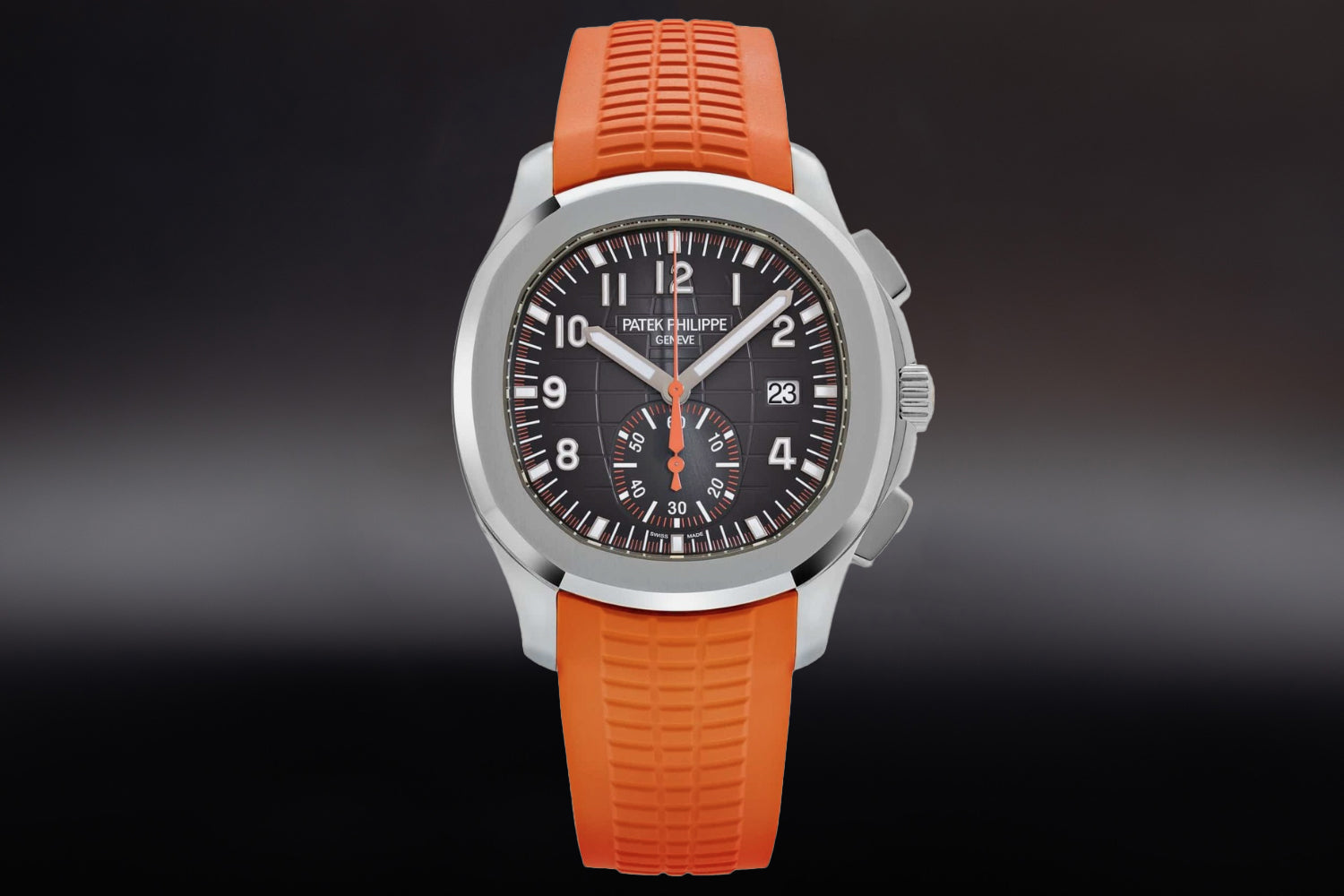 Patek Philippe Aquanaut Chronograph stainless steel black dial orange accents 5968A-001 with orange rubber strap