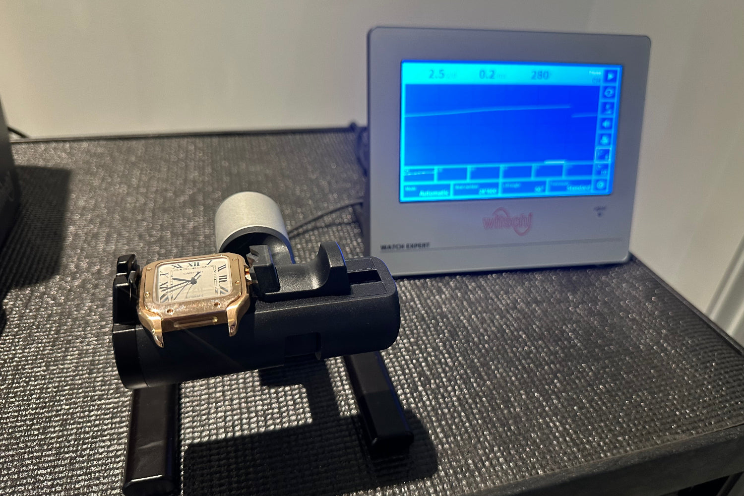 Cartier on Witschi watch expert IV timegrapher in dial up position