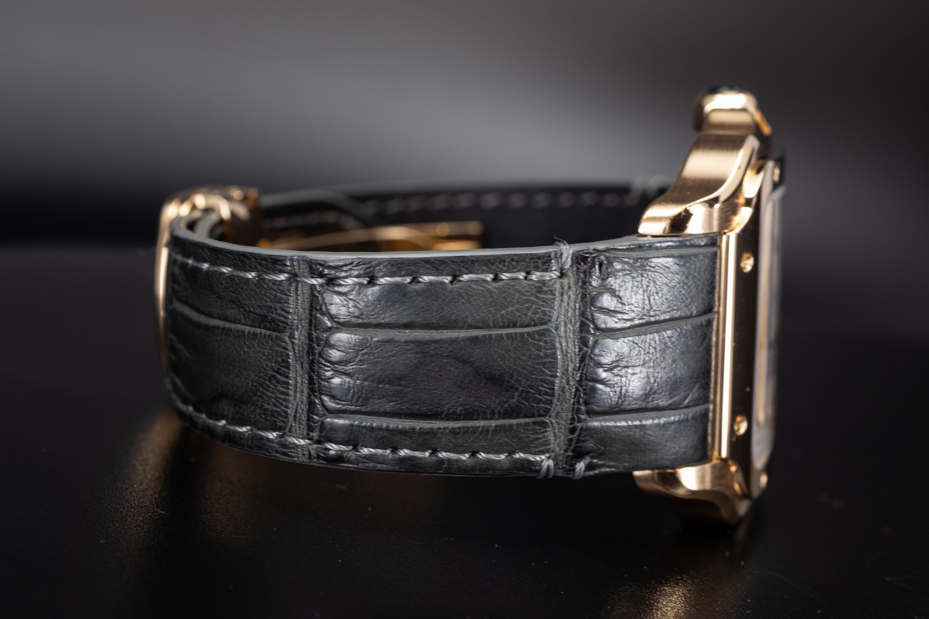 Cartier Santos de Cartier 18K Rose Gold on black leather strap