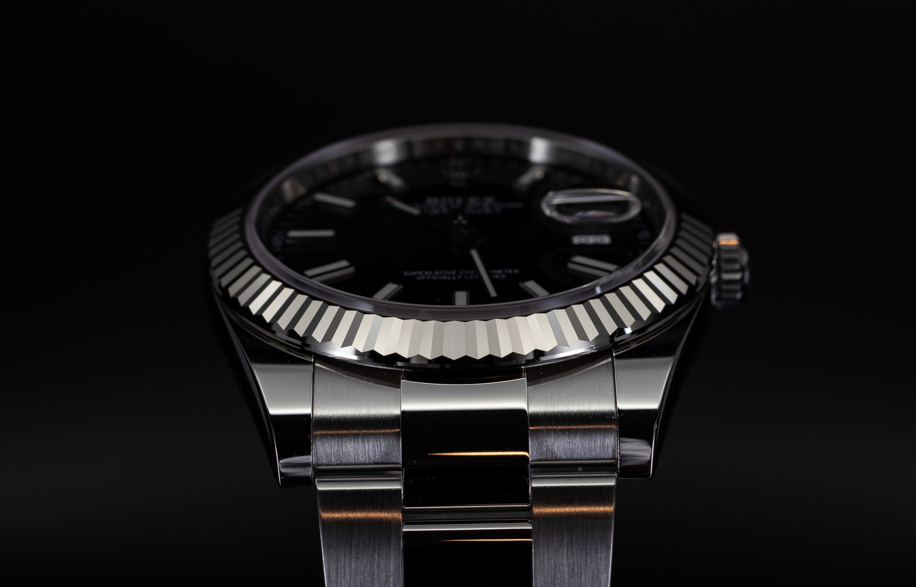 Rolex Datejust 41 126334 with fluted bezel and stainless steel oyster bracelet with polished center link and lugs
