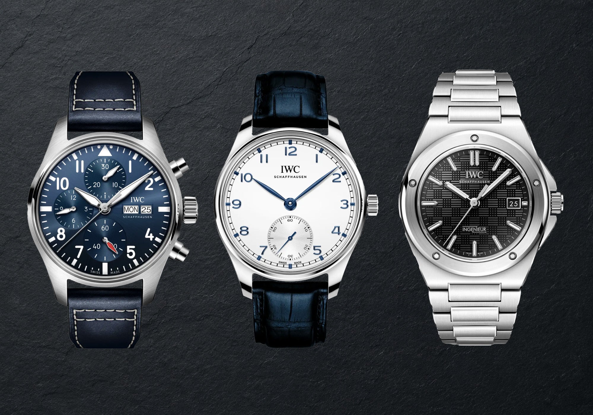 Poplar IWC watches including IWC Pilot’s Watch Chronograph 41, IWC Portugieser Automatic 40 and the IWC Ingenieur Automatic 40