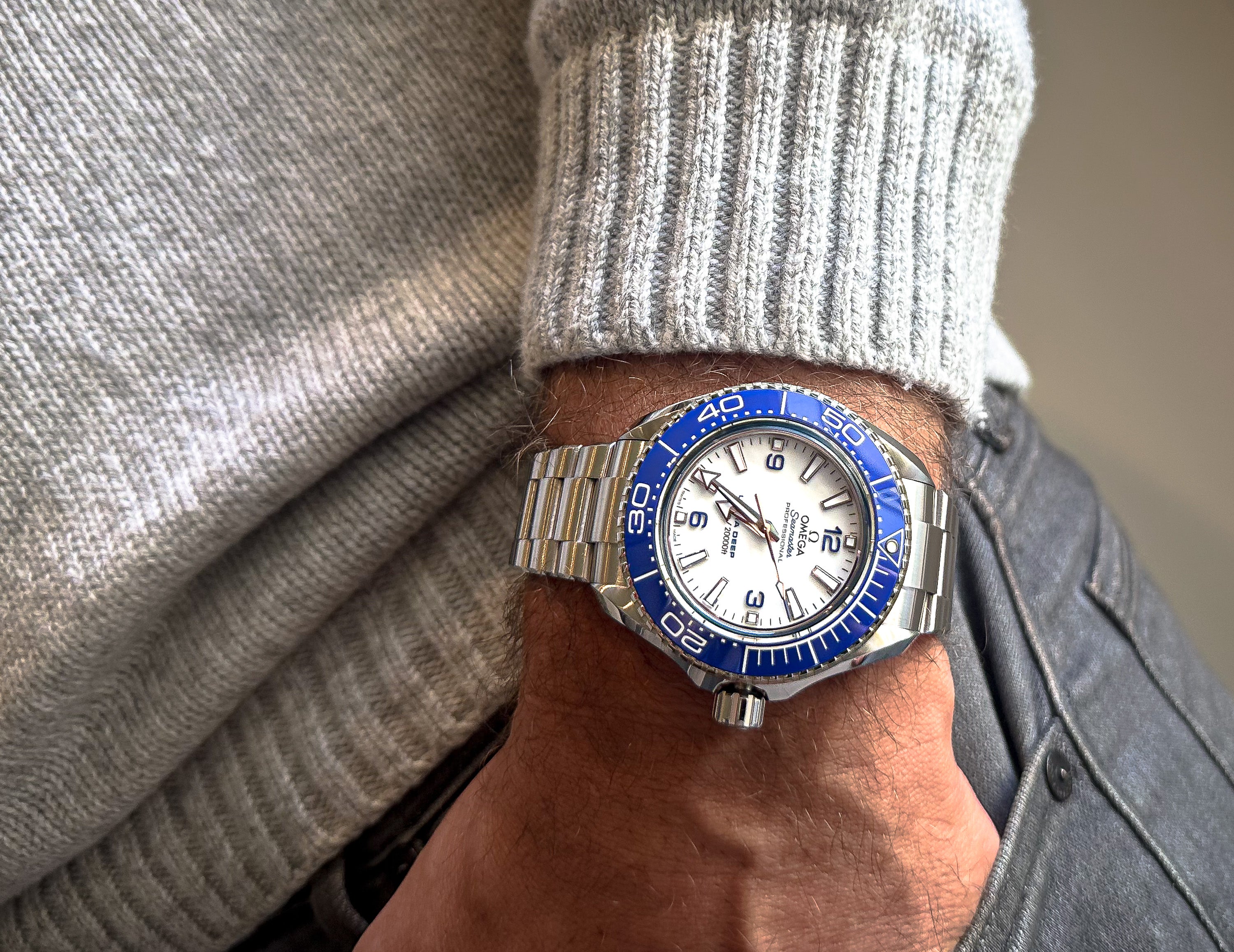Omega Seamaster Planet Ocean on wrist