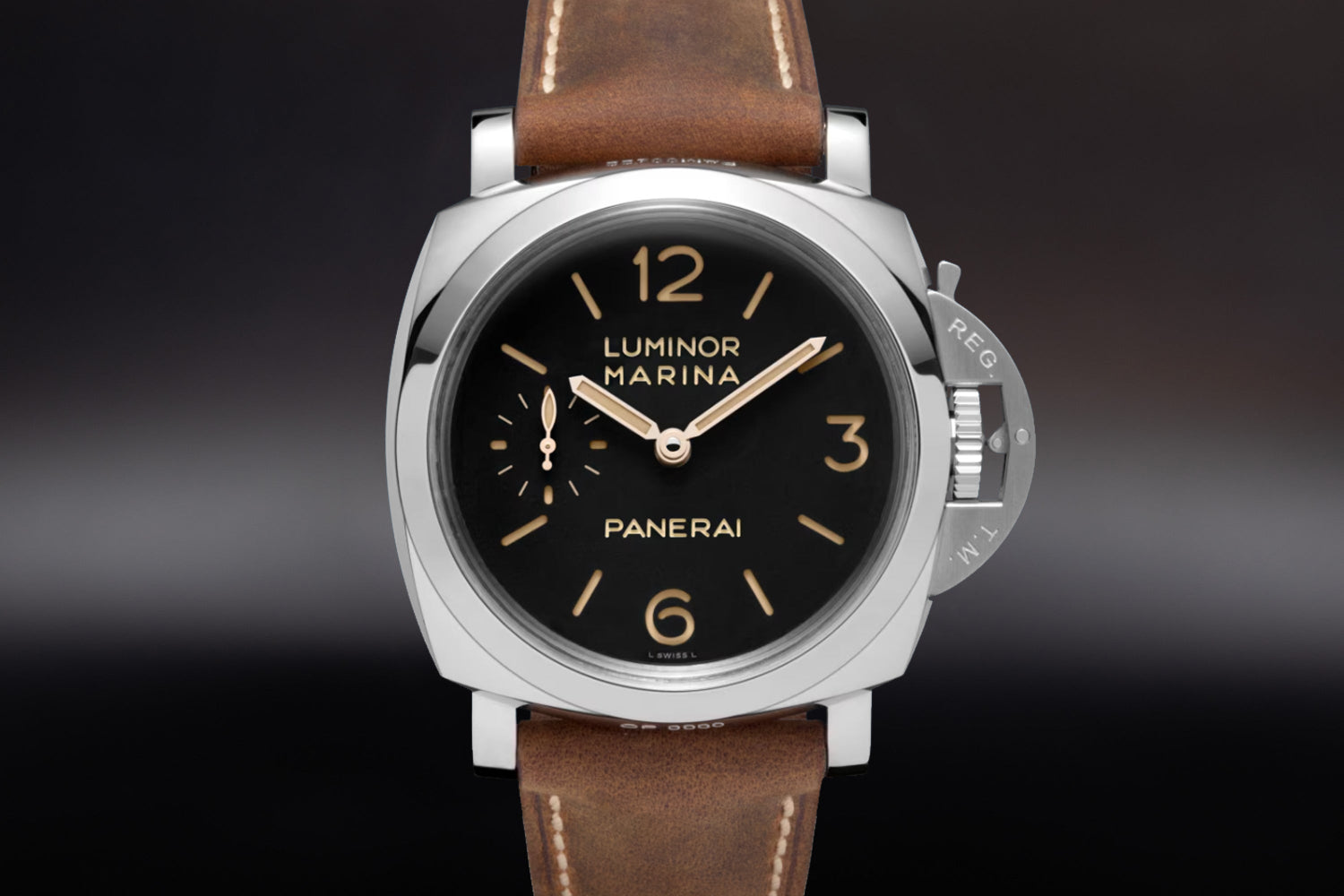 Panerai Luminor luxury sports watch with black dial and leather strap