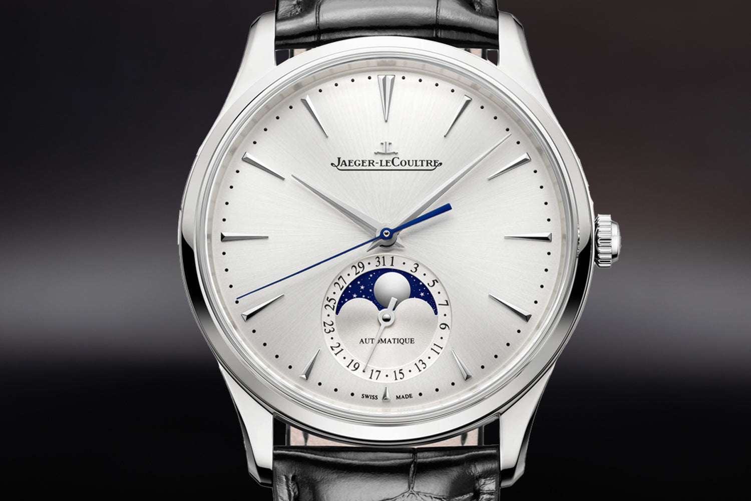 Jaeger-LeCoultre Master Ultra Thin Moon Silver Dial Q1368430 moon phase and pointer date