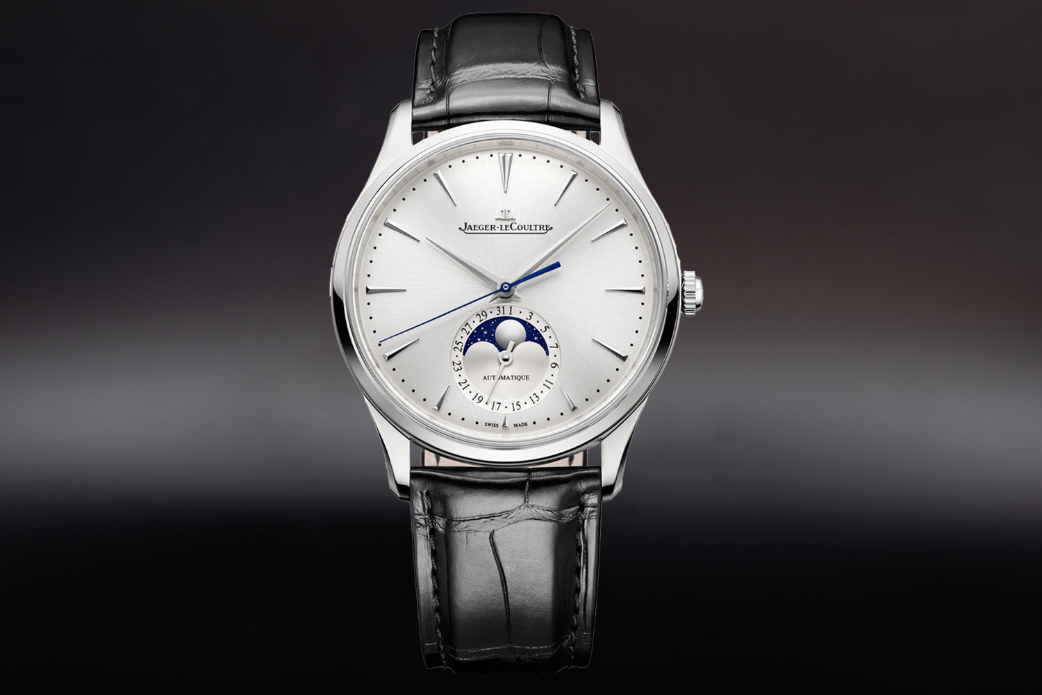 Jaeger-LeCoultre Master Ultra Thin Moon Silver Dial Q1368430 with black alligator strap