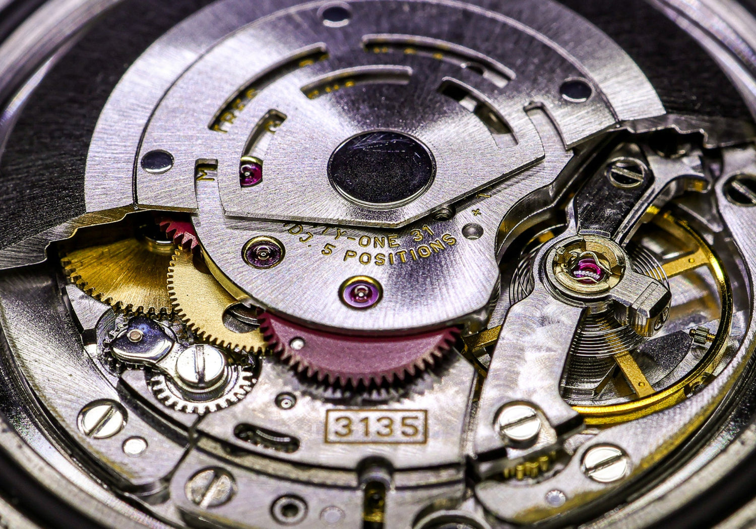 Rolex Cal. 3135 Mechanical watch movement close-up highlighting precision, authentication, and mechanical integrity