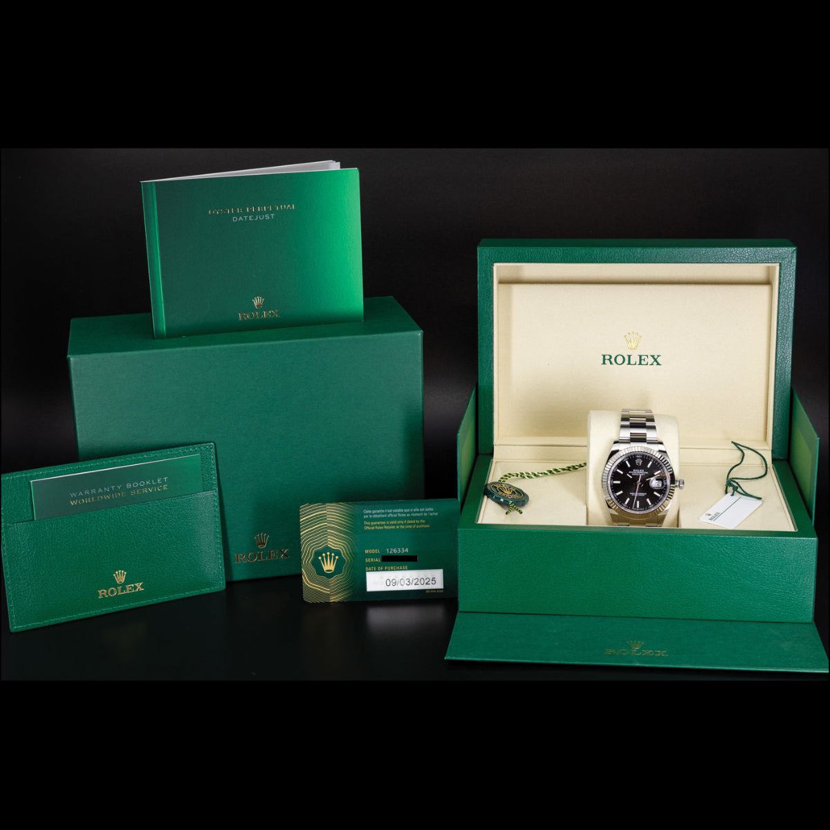 Rolex Datejust 41 with black dial fluted bezel and stainless steel oyster bracelet featured with box and papers