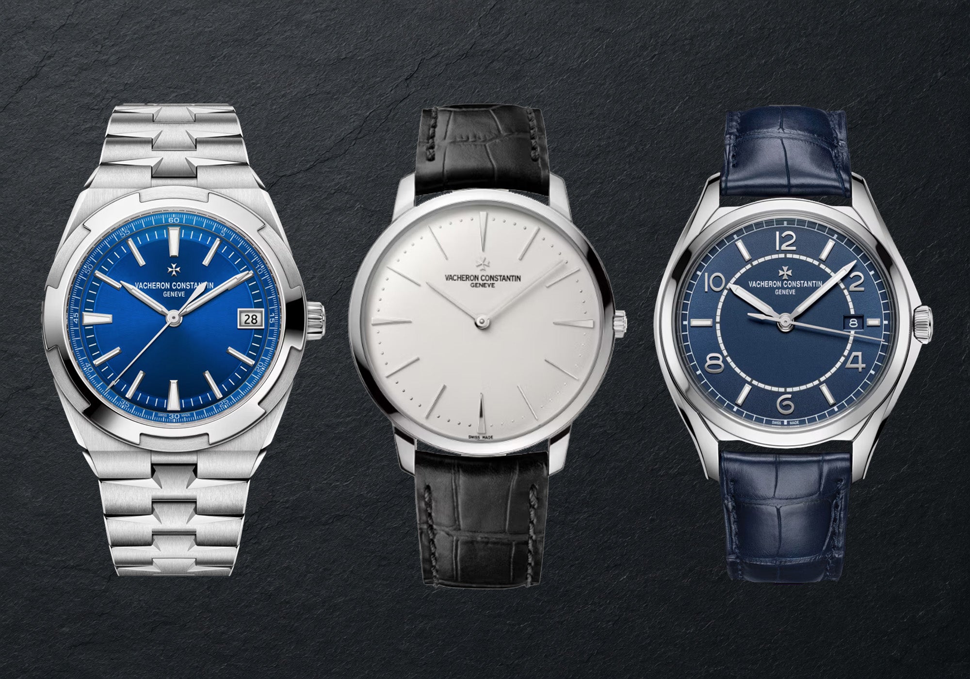 Popular Vacheron Constantin collections including Overseas, Patrimony, and Fiftysix