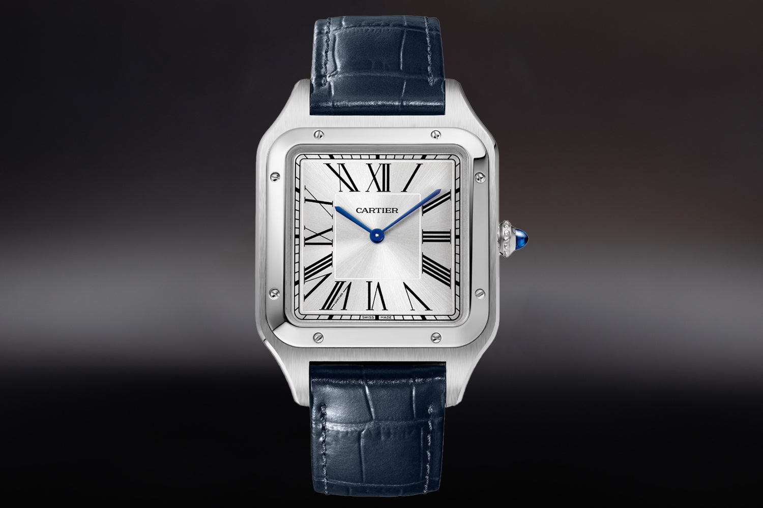 Cartier Santos-Dumont stainless steel size XL WSSA0032 with blue alligator strap