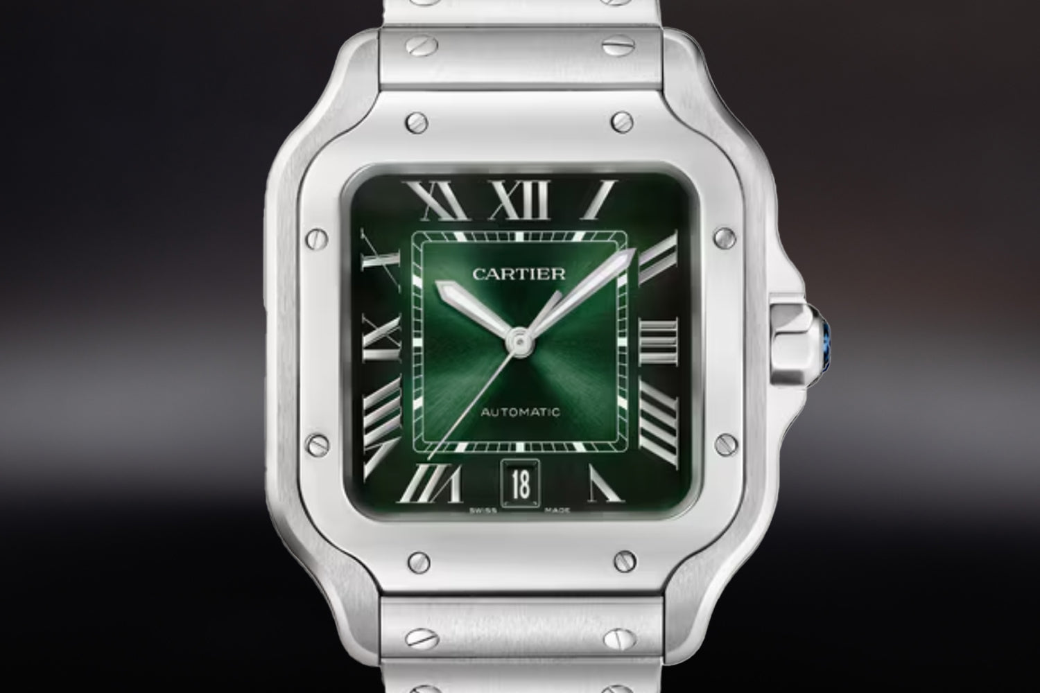 Cartier Santos De Cartier Green sunburst Dial with Roman Numerals in size Large WSSA0062