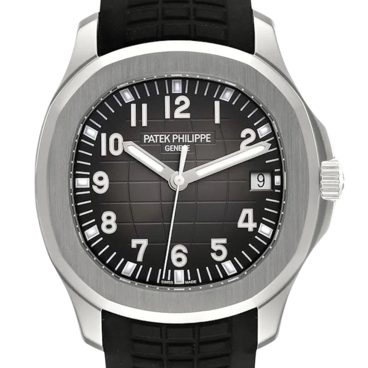 Patek Philippe Aquanaut luxury watch with black dial and rubber strap