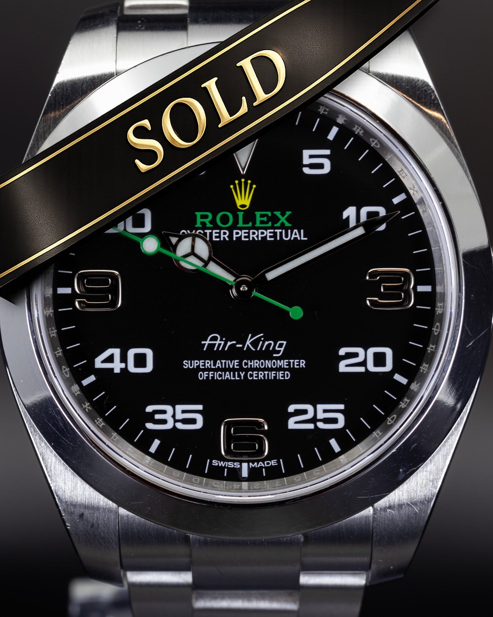 Rolex Air-King luxury watch with black dial and stainless steel bracelet