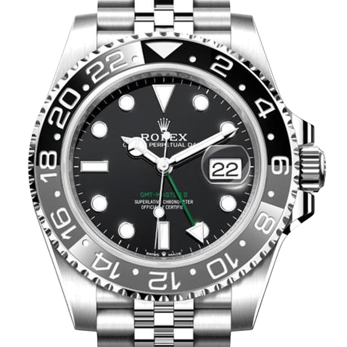 Rolex GMT-Master II luxury watch with black dial and stainless steel bracelet